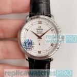 Copy Omega De Ville Co-Axial White Dial Black Leather Band Watch 